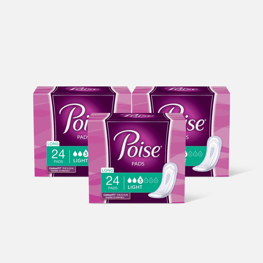 Poise Incontinence Pads, Ultra Thin Long 9.5" x 2.5", 24 ct. (3-Pack), , large image number 0