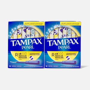Tampax Pearl Tampons, Regular Absorbency, 18 ct. (2-Pack)