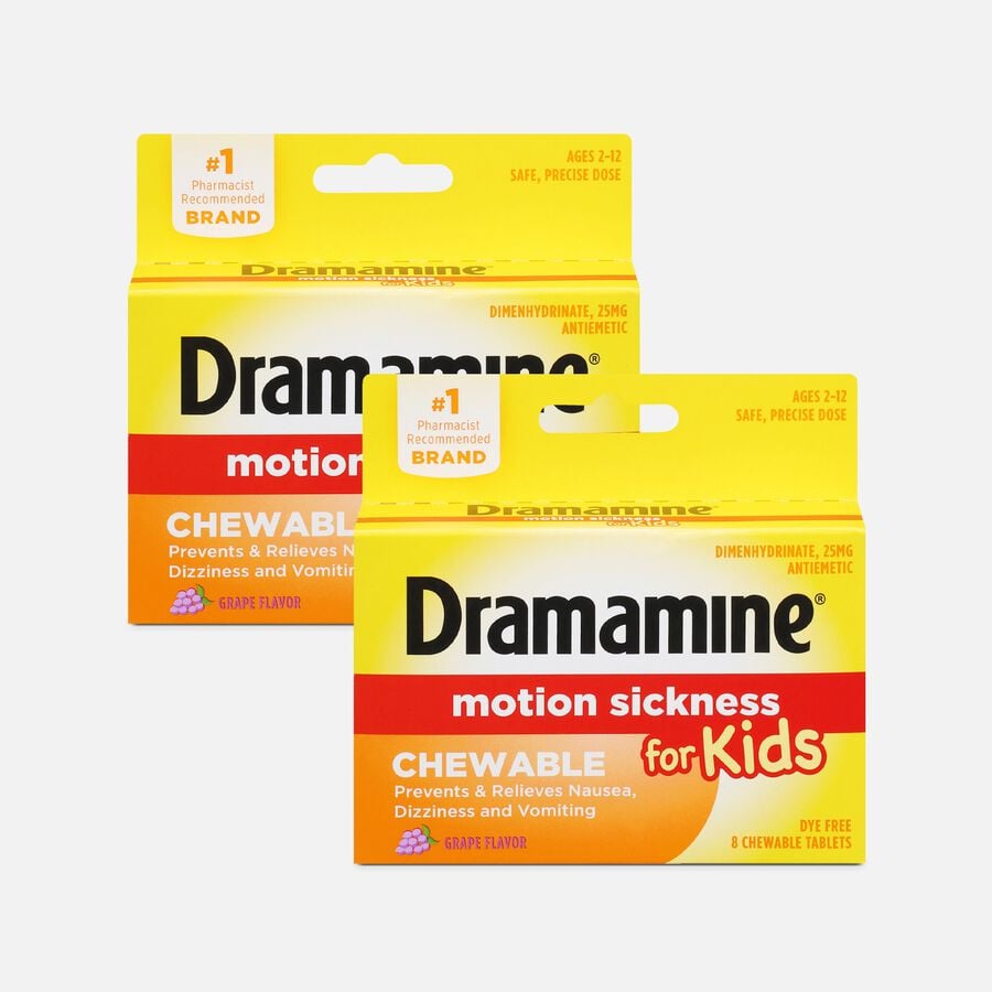 Dramamine Motion Sickness Relief for Kids, Grape Flavor, 8 ct. (2-Pack), , large image number 0
