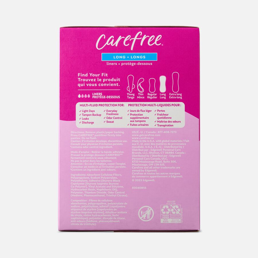Carefree Acti-Fresh Long Pantiliners, Unscented, 92 ct., , large image number 1